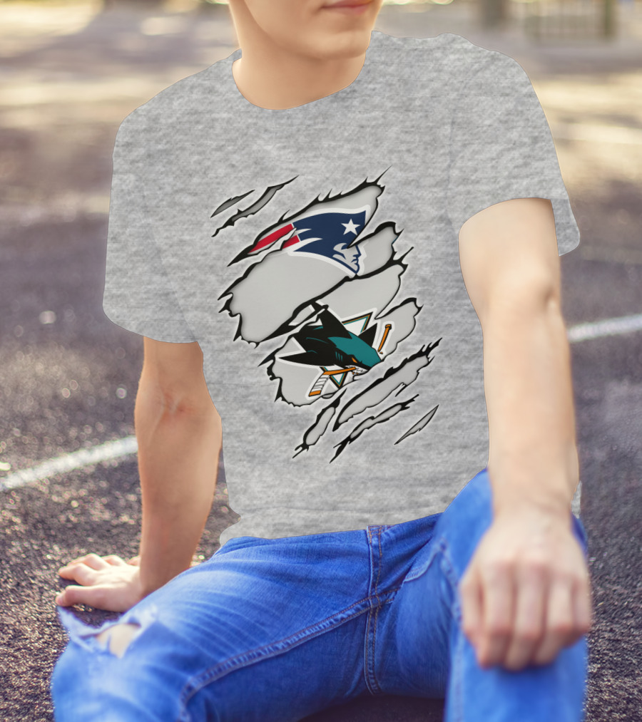 New England Patriots San Jose Sharks Ripped Tear T-Shirt