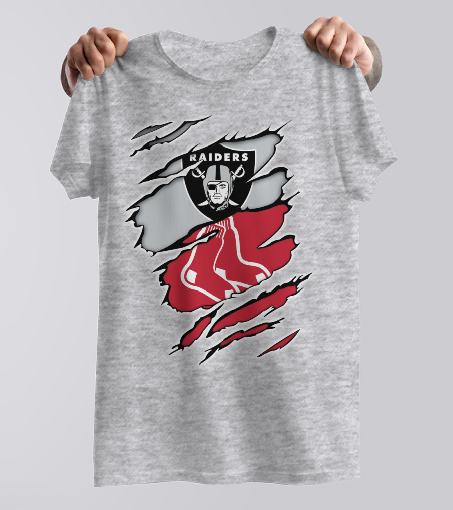Raiders Red Sox Torn Fabric Mashup T-Shirt
