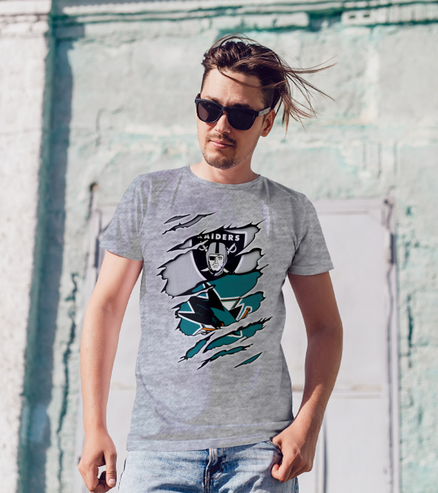 Raiders Sharks Logo Ripped T-Shirt
