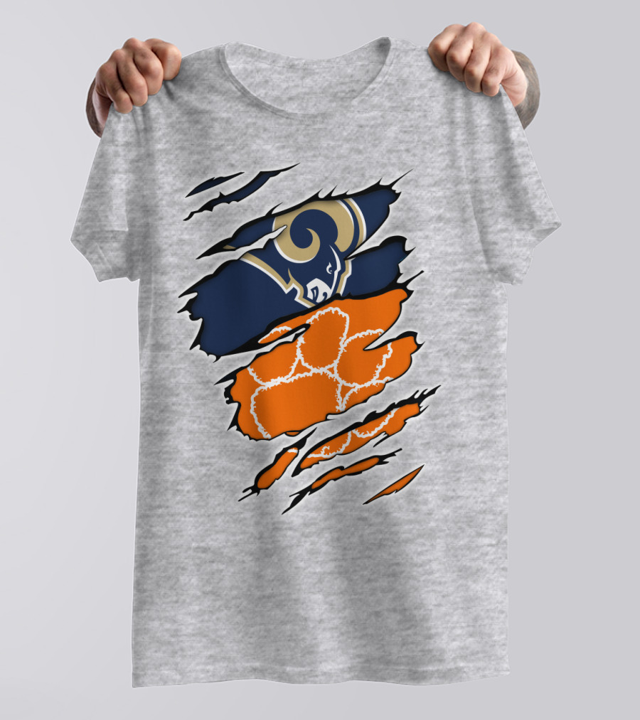Clemson Tiger Paw With Rams Horns Logo Combo T-Shirt