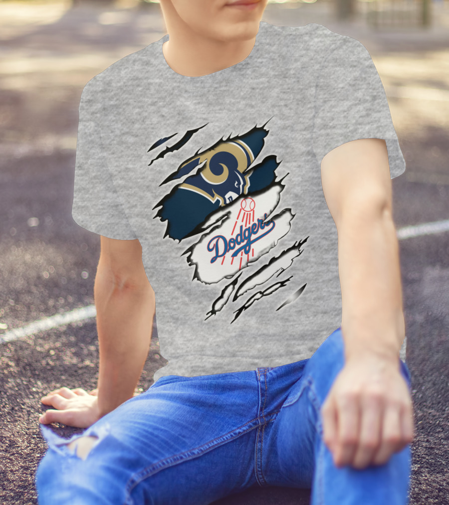 Dodger And Ram Logo Fusion Tearing Effect T-Shirt