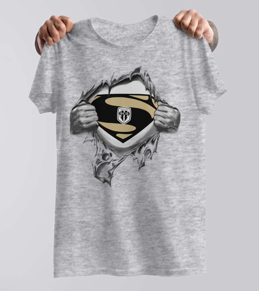 Angers SCO Superman Logo Unveiled Through Ripped Fabric T-Shirt