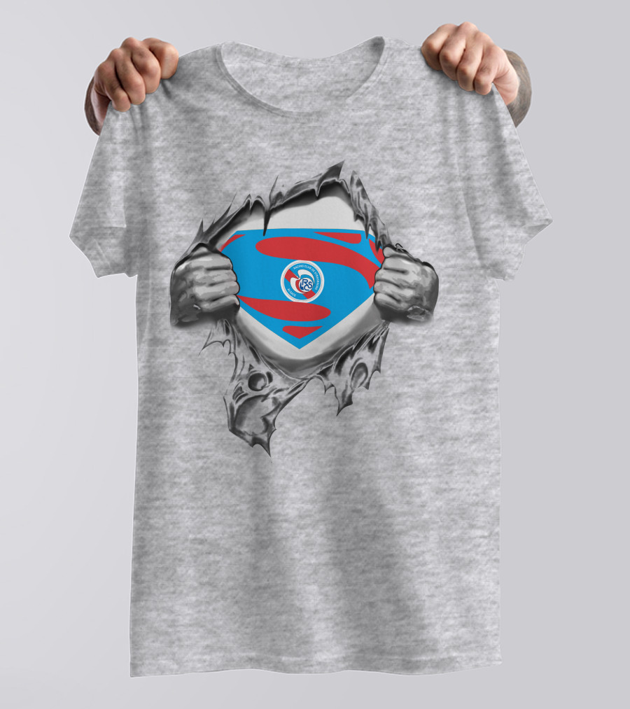 Rc Strasbourg Alsace Superman Logo Rip T-Shirt