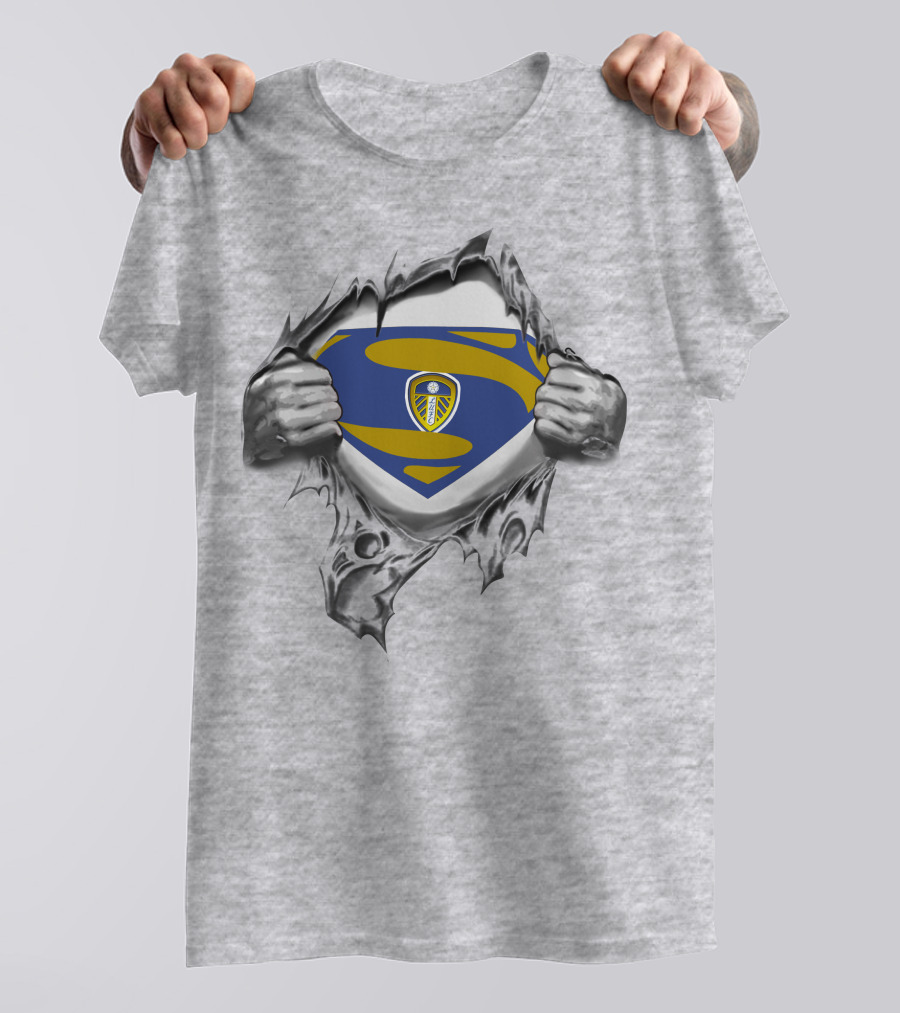 Leeds United Superman Logo Torn Fabric T-Shirt