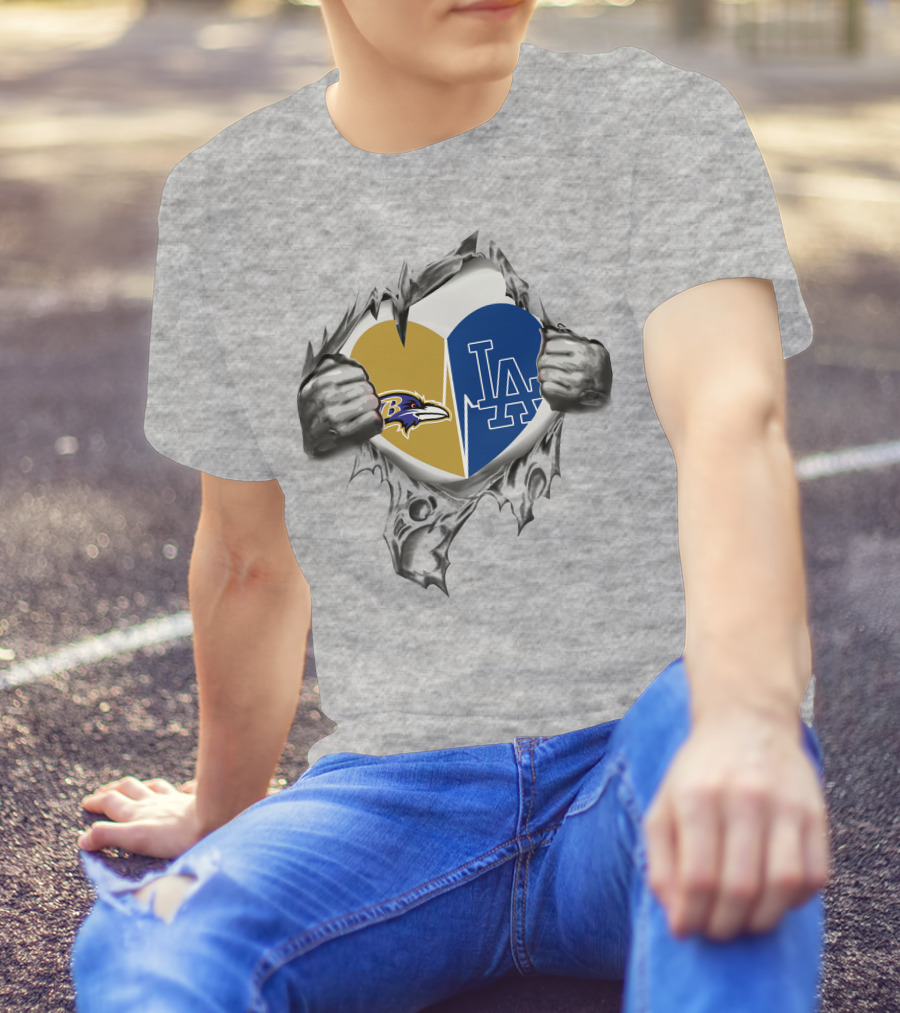 Baltimore Ravens And Los Angeles Dodgers Heart T-Shirt