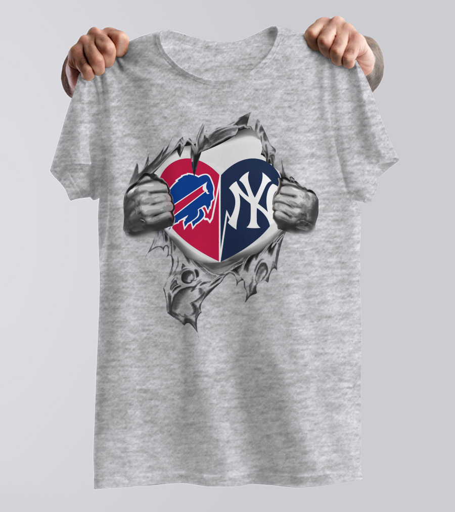 Buffalo Bills New York Yankees Heart Logo Fusion T-Shirt