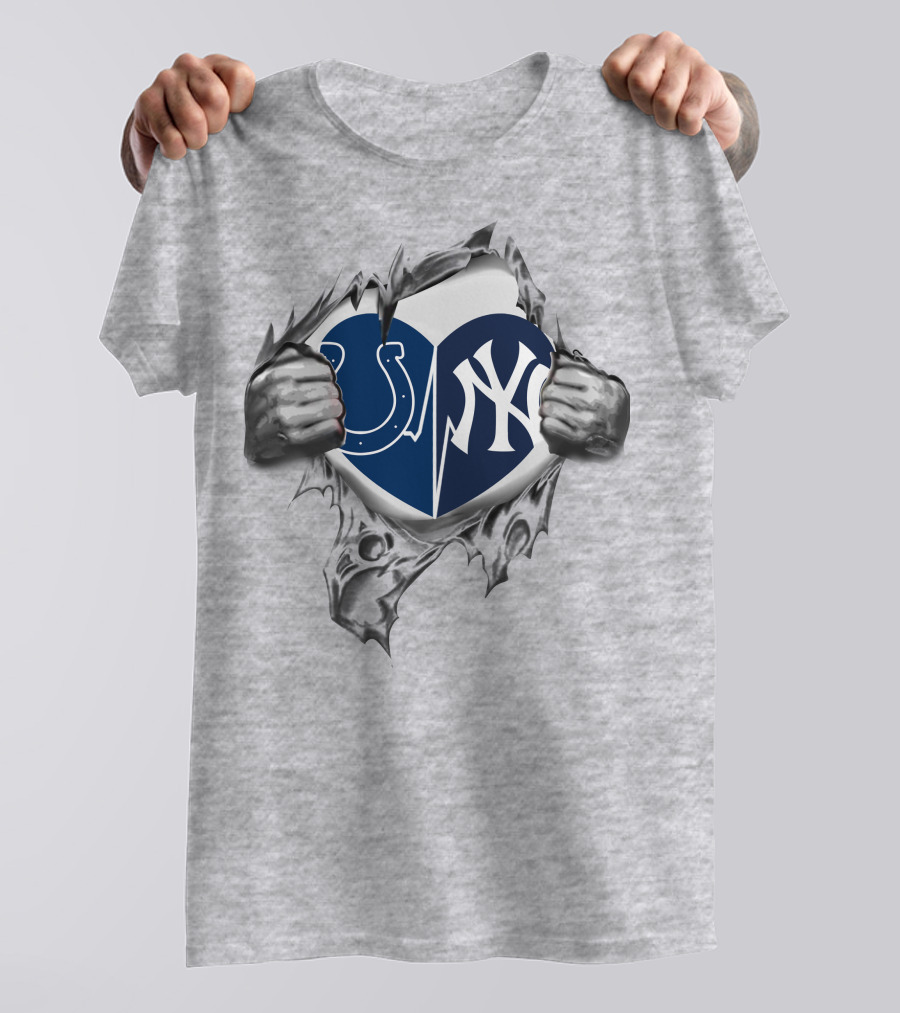 Colts Yankees Heart Split With Torn Chest T-Shirt