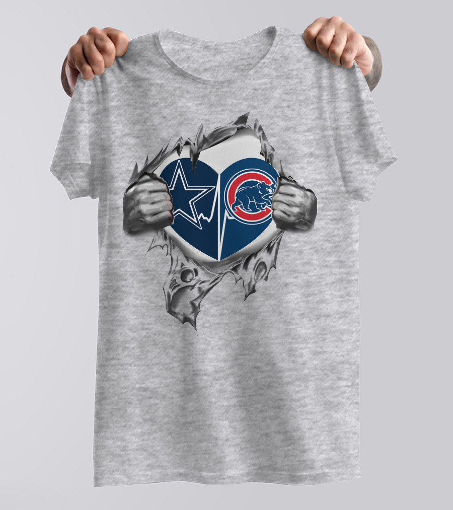 Dallas Cowboys Chicago Cubs Heart Logo Peeling Effect T-Shirt