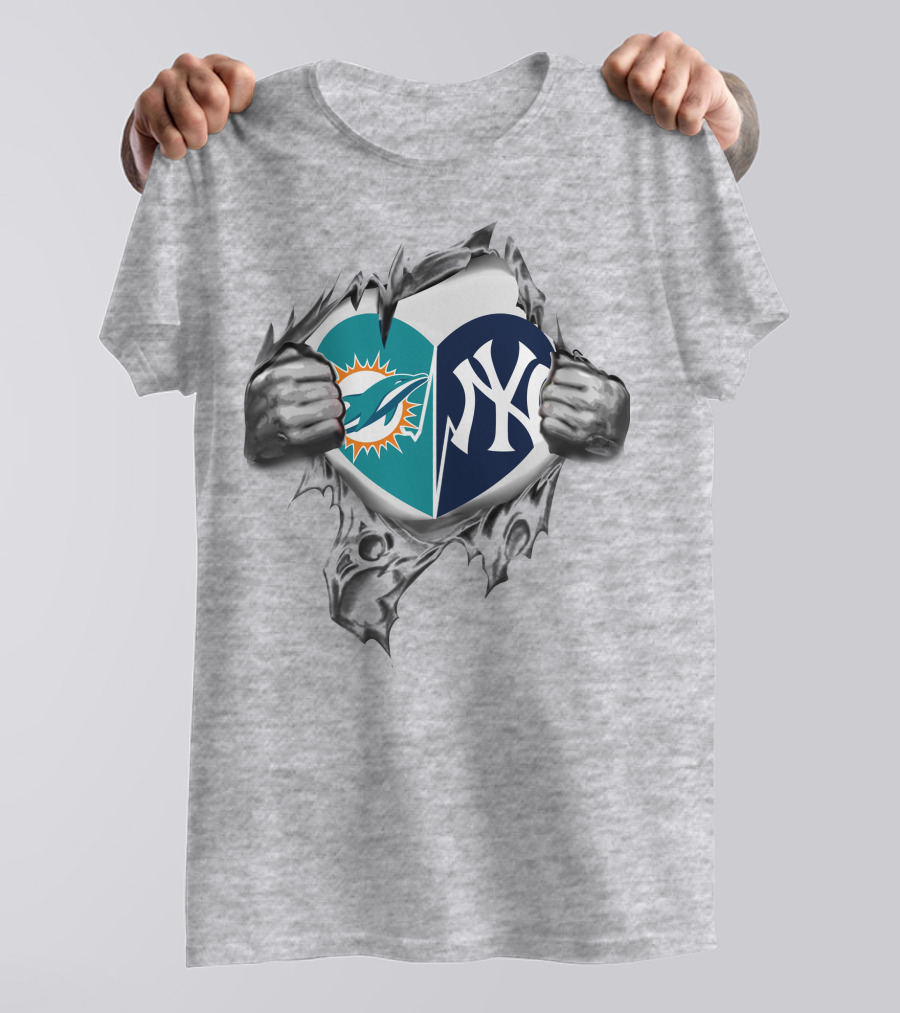 Miami Dolphins New York Yankees Fan Heart T-Shirt