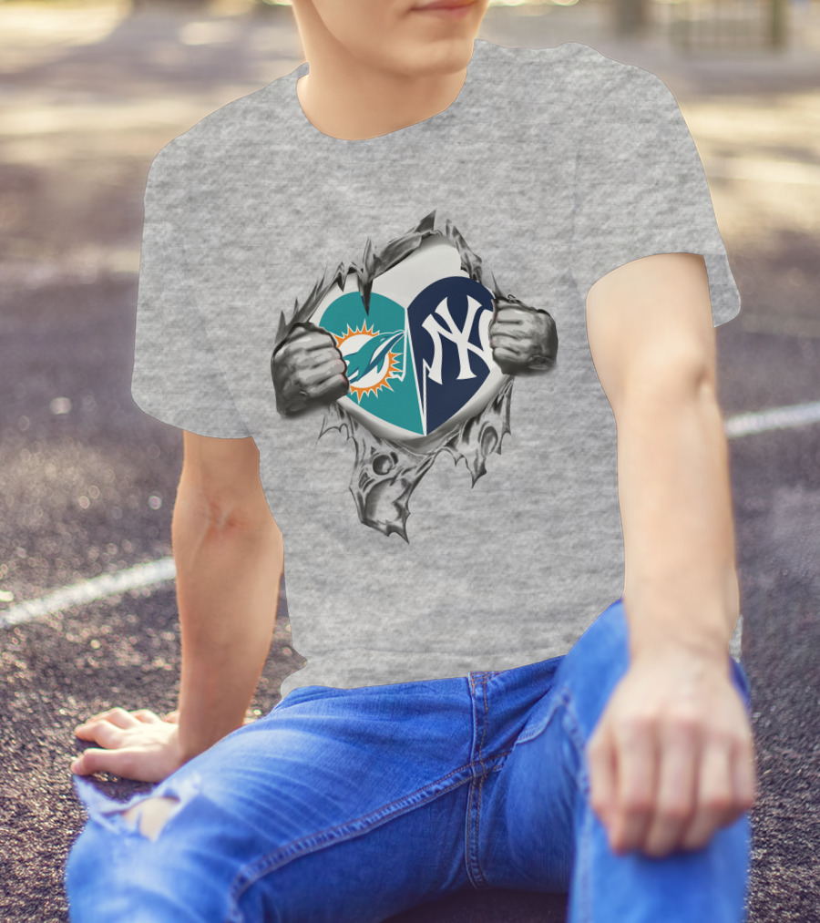 Miami Dolphins New York Yankees Fan Heart T-Shirt