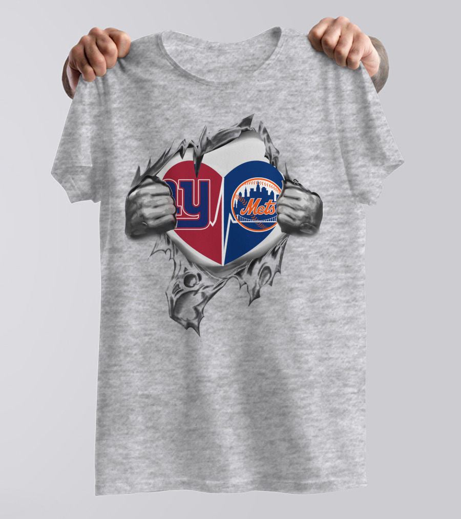 New York Giants Football And New York Mets Baseball Heart T-Shirt