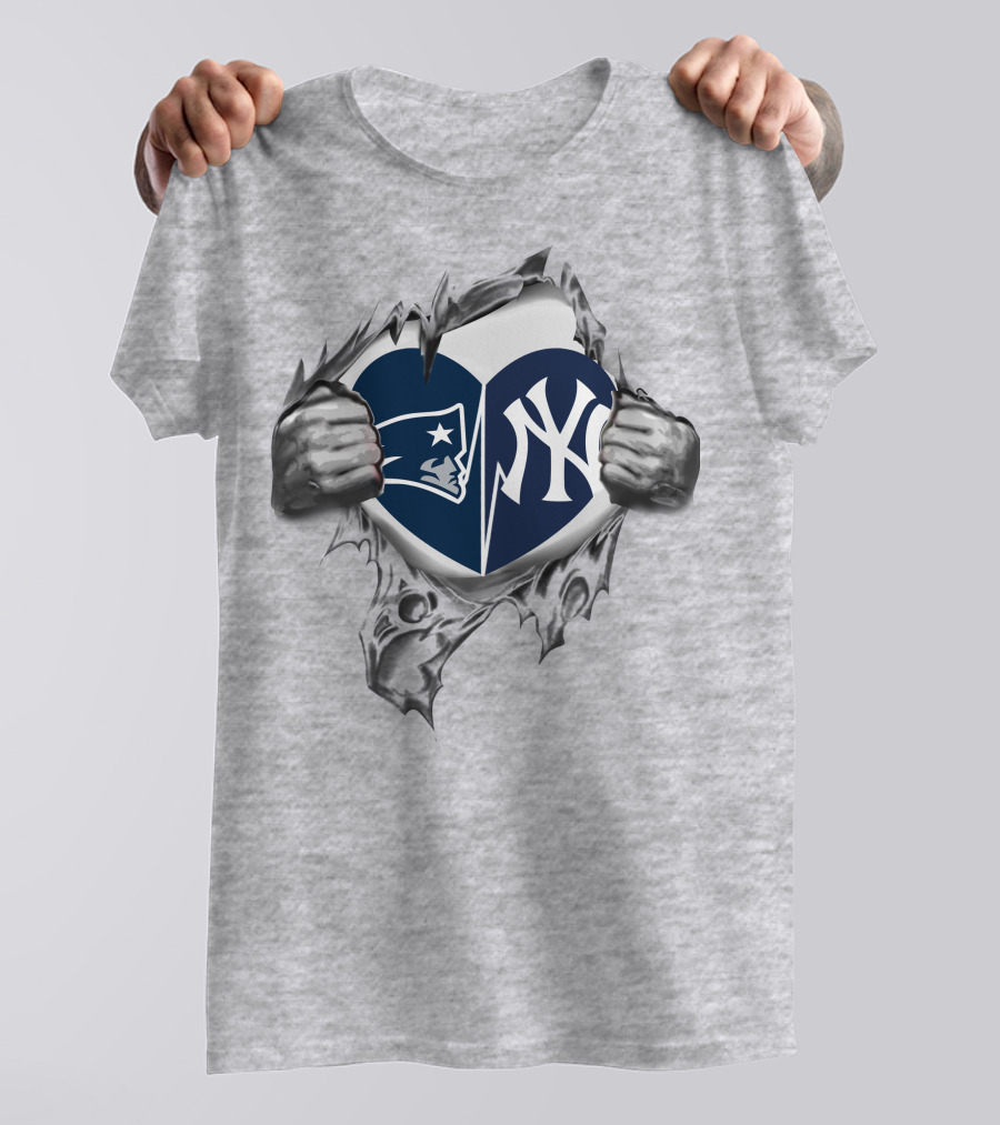 Patriots Yankees Heart Logo With Torn Metal Effect T-Shirt