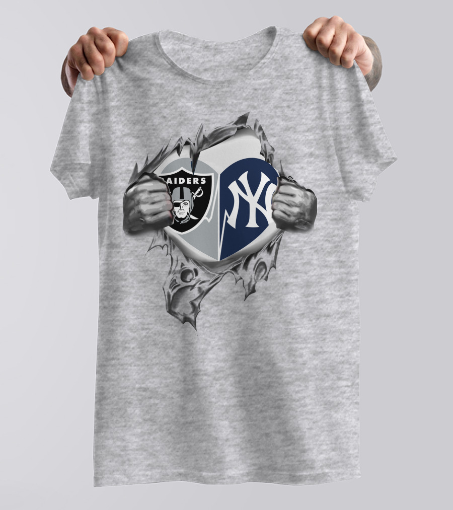 Raiders Yankees Logo Heart Tear T-Shirt