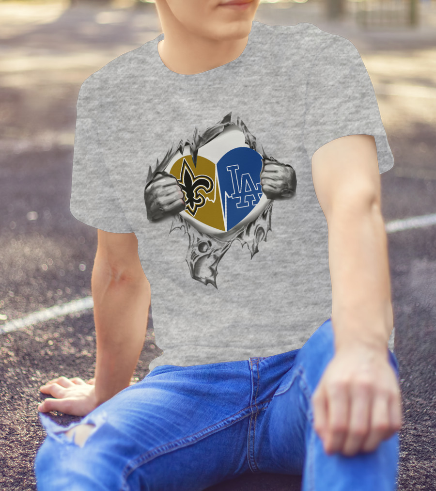 Saints LA Sports Fan Heart Logos Fusion T-Shirt