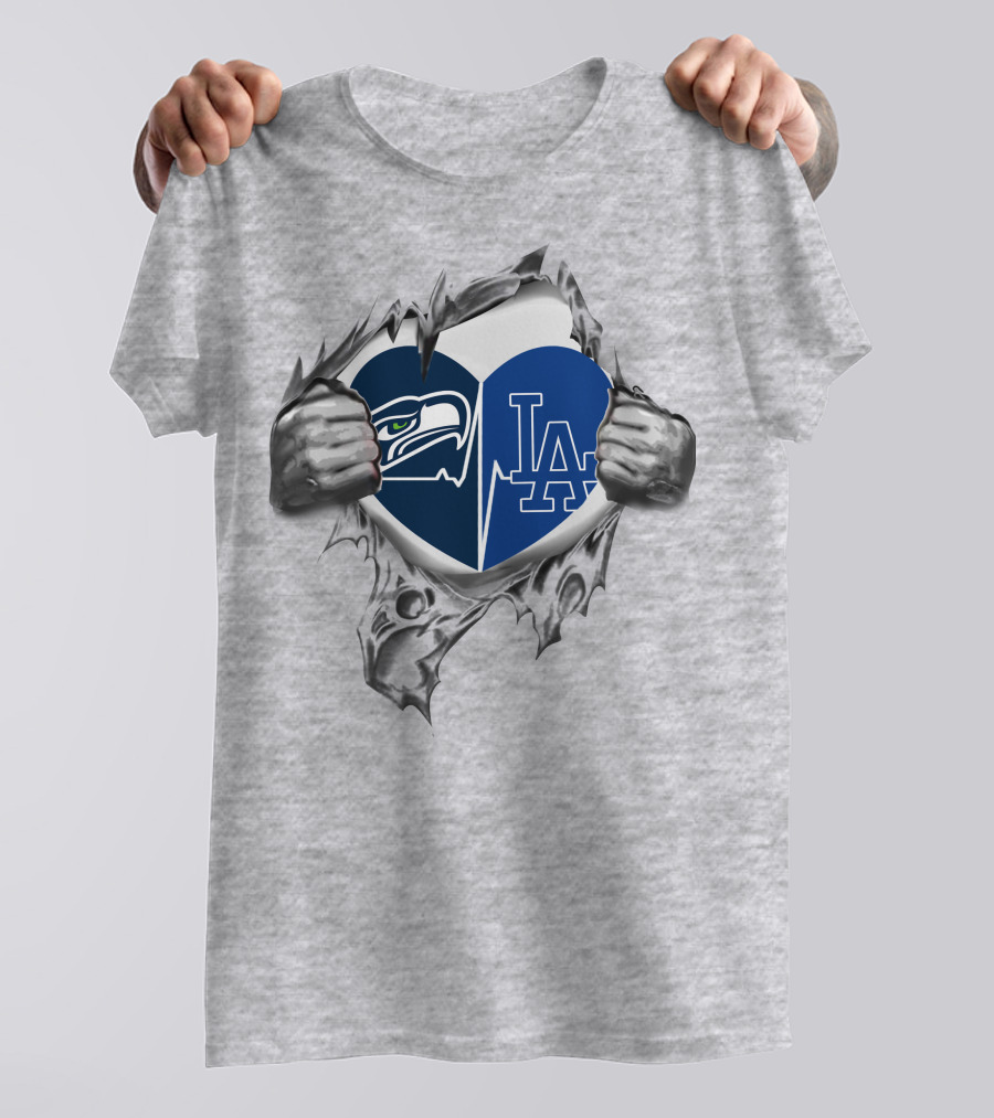 Seahawks LA Dodgers Heart Breakthrough Dual T-Shirt