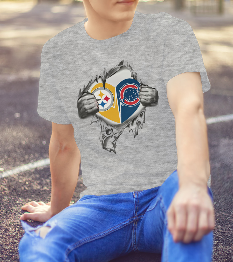 Steelers Cubs Heart Logo Tear T-Shirt