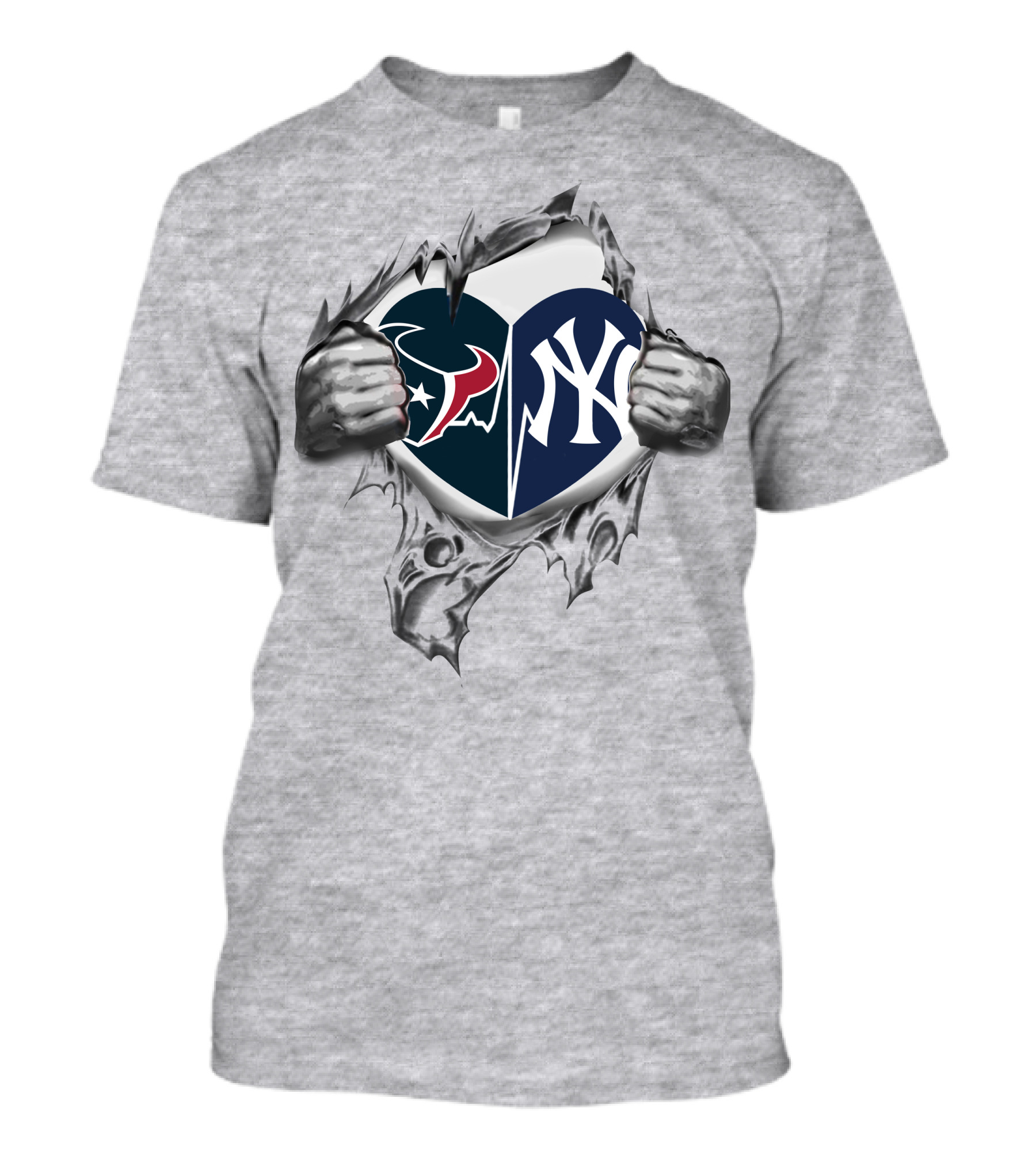 Texans Yankees NFL And MLB Split Heart T-Shirt