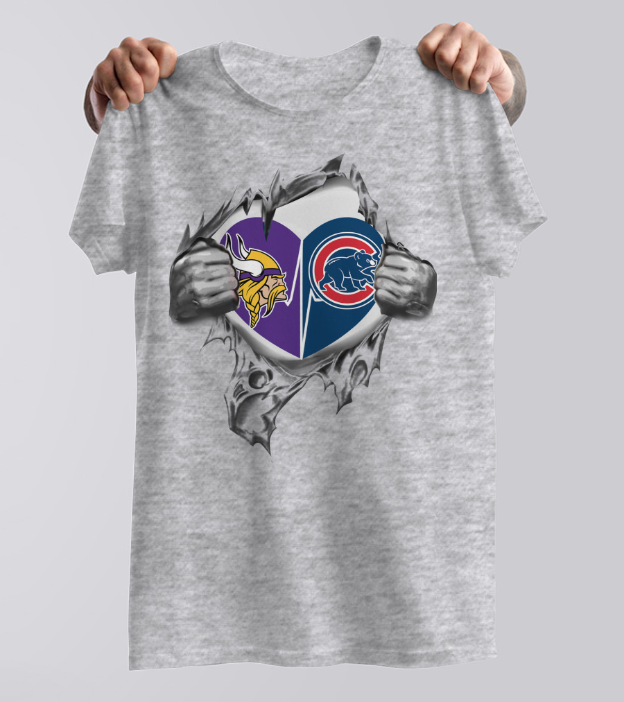 Minnesota Vikings Chicago Cubs Heart Logo Fusion T-Shirt