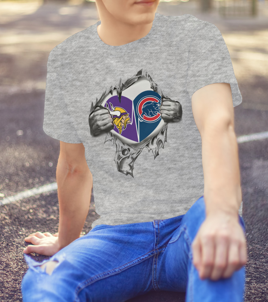 Minnesota Vikings Chicago Cubs Heart Logo Fusion T-Shirt