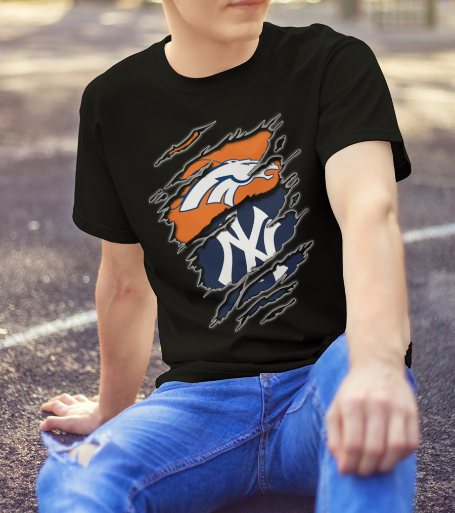 Broncos Yankees Dual Team Pride Fan Gear T-Shirt