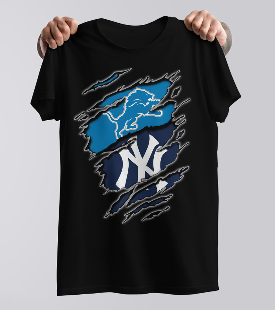Detroit Lions New York Yankees Fan Merge T-Shirt