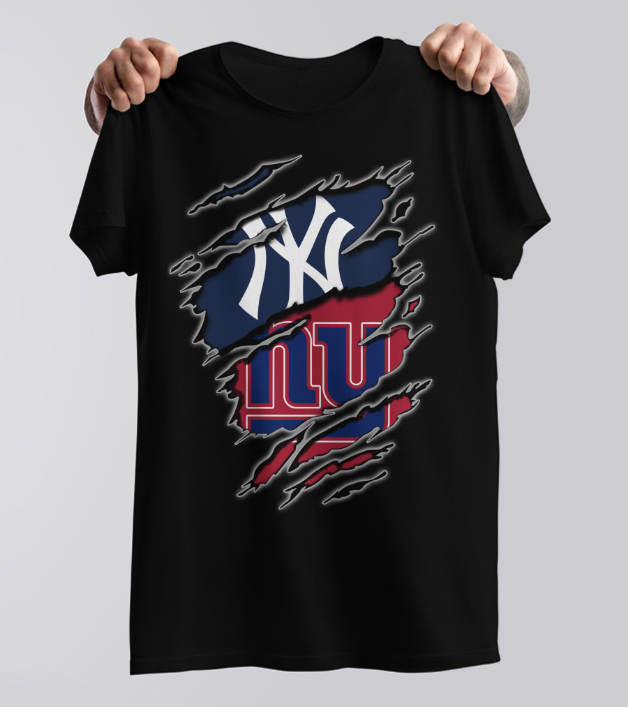 Yankees Giants Logo Fusion Tattered T-Shirt