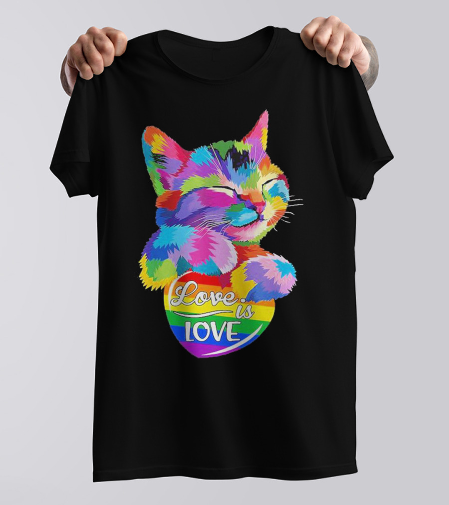 Catlove Colorful Rainbow Cat Love Is Love T-Shirt