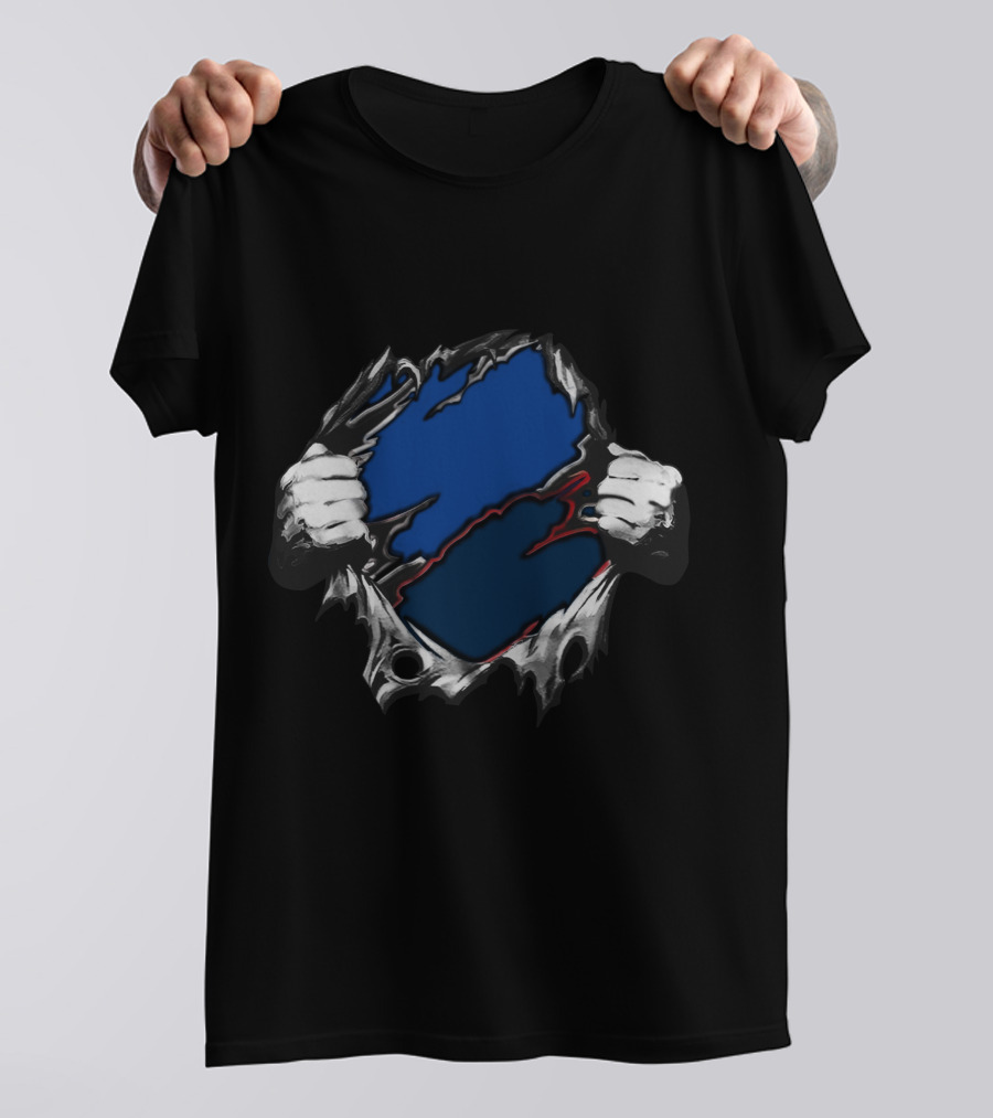 Cow LA Blue Red Inside Torn Hands T-Shirt
