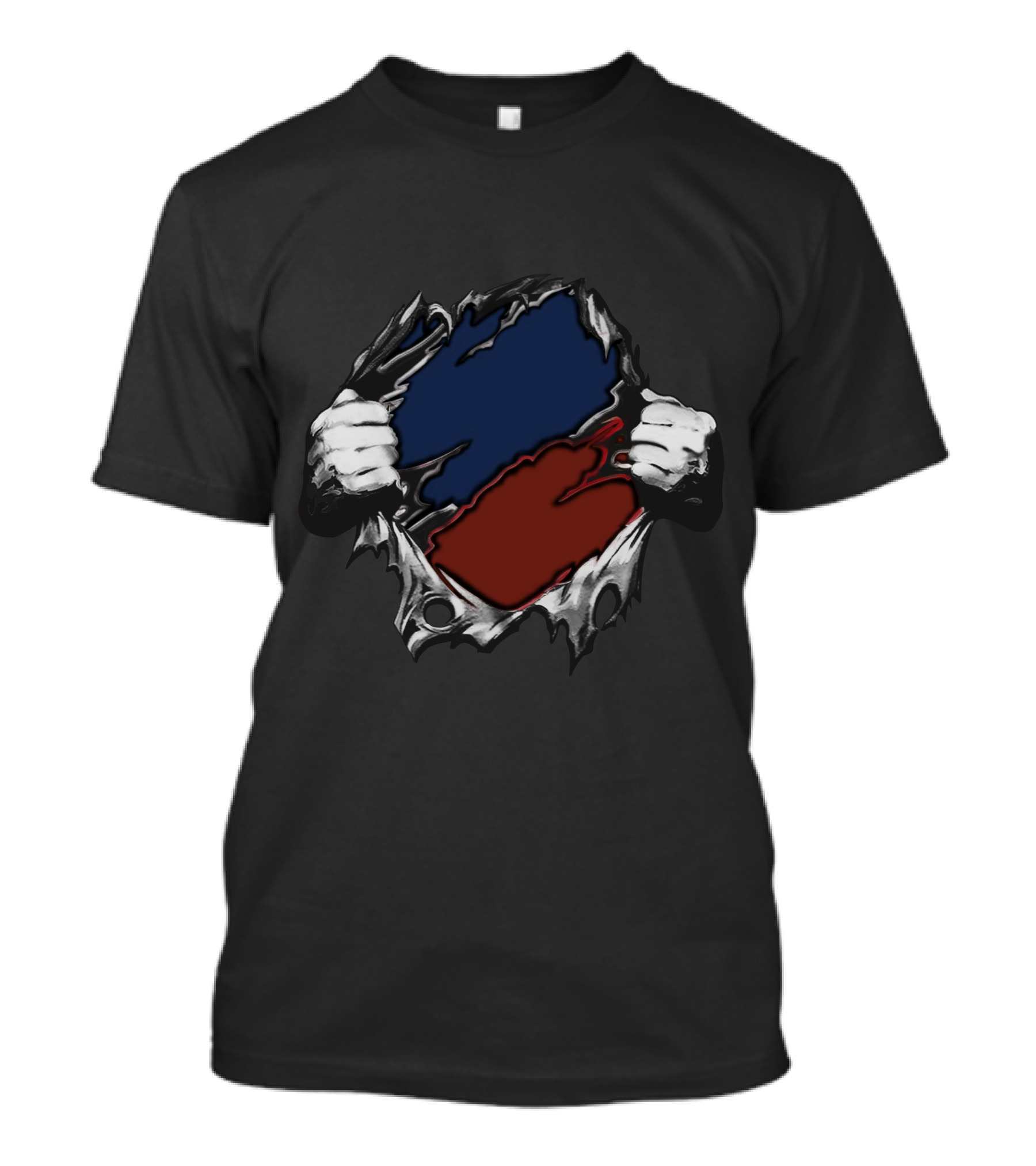 Red Blue Superhero Style Torn T-Shirt