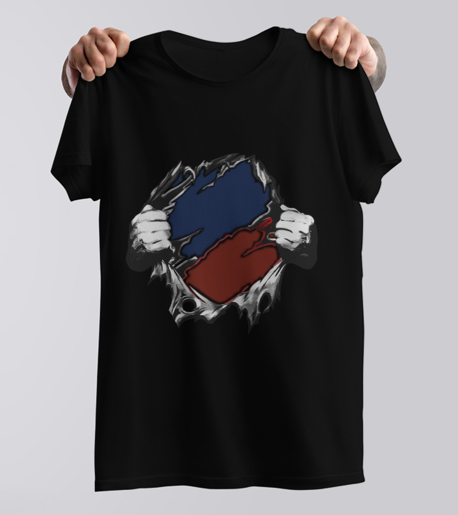Red Blue Superhero Style Torn T-Shirt