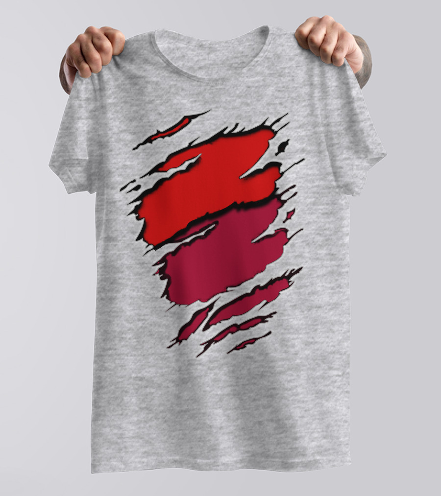 Bucc Ala Rip Scratch Claw Marks Red And Burgundy T-Shirt