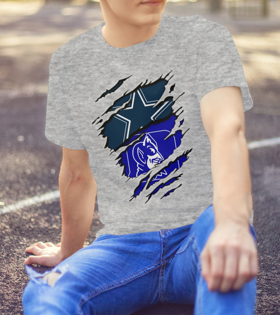 Dallas Cowboys Star And Duke Blue Devils Logo Fusion T-Shirt