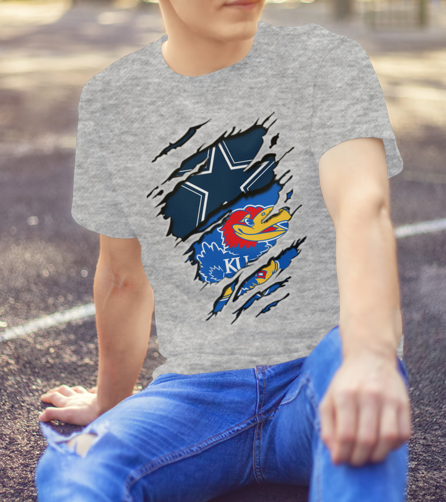 Kansas Cowboys Jayhawks KU Star Blue Red T-Shirt