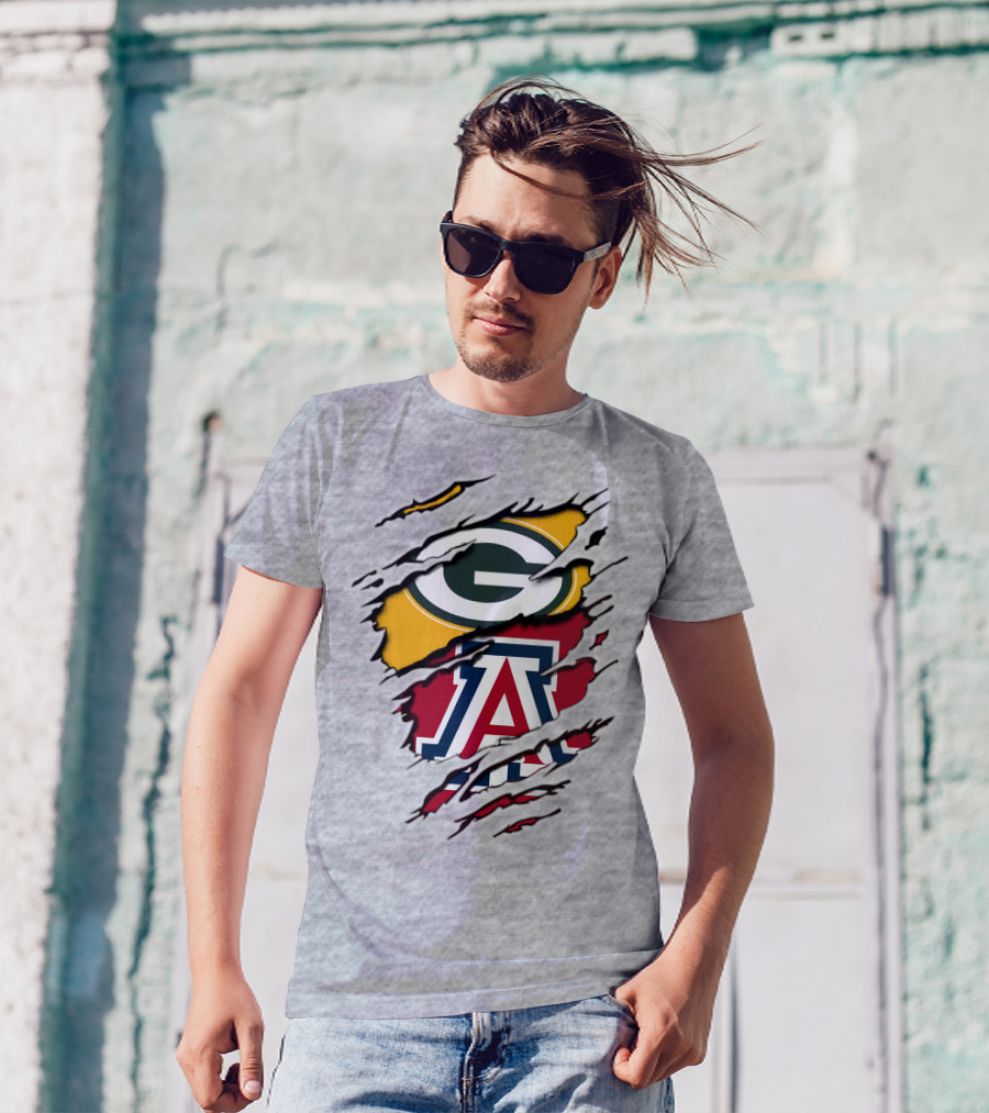 Packers G Arizona A Logos Ripped Torn Effect T-Shirt