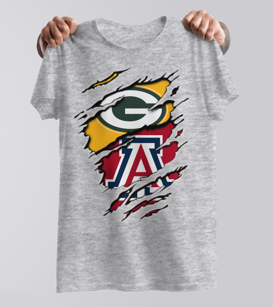 Packers G Arizona A Logos Ripped Torn Effect T-Shirt