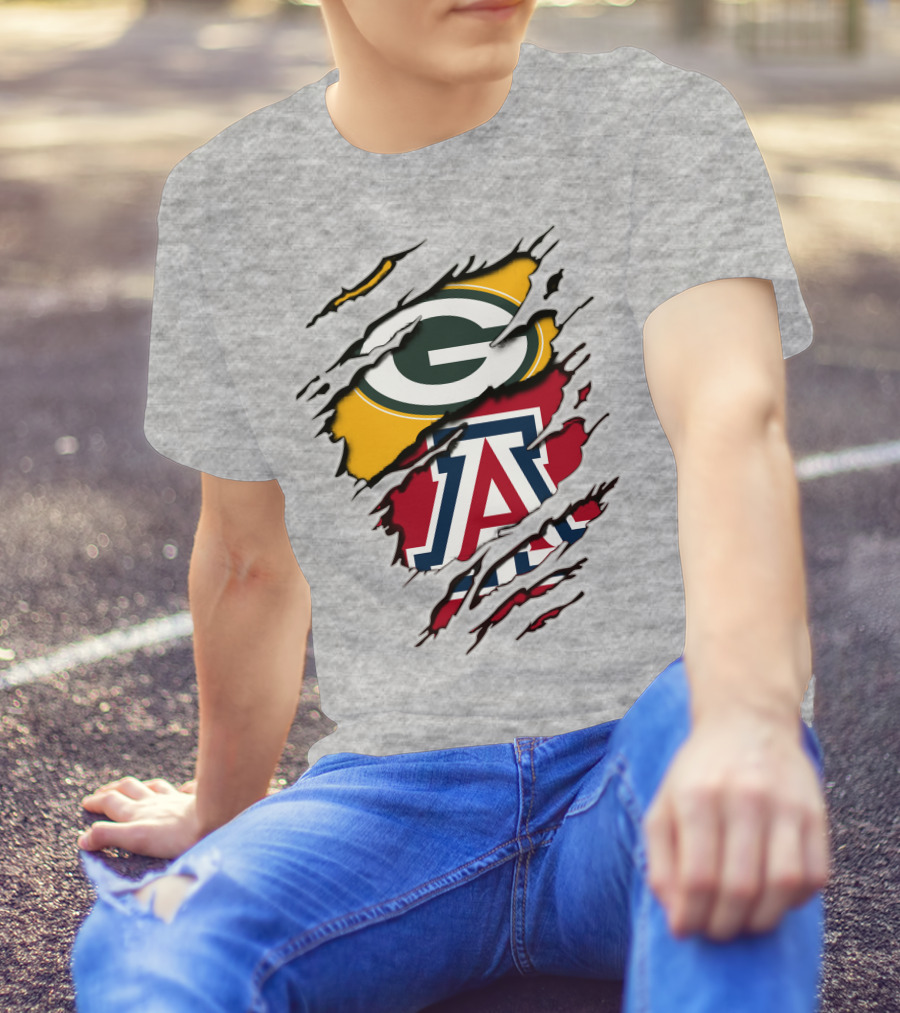 Packers G Arizona A Logos Ripped Torn Effect T-Shirt
