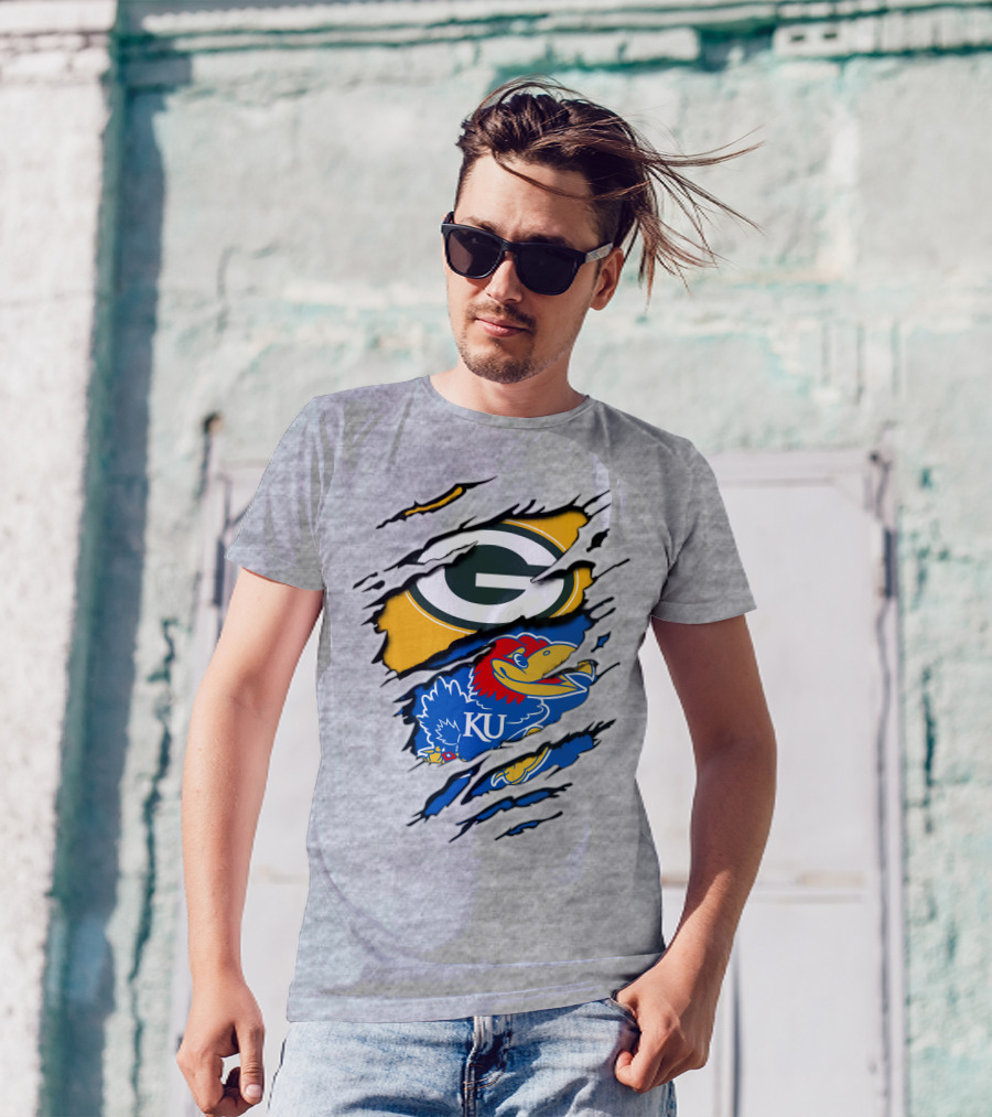 Green Bay Packers Kansas Jayhawks Logo Mashup T-Shirt