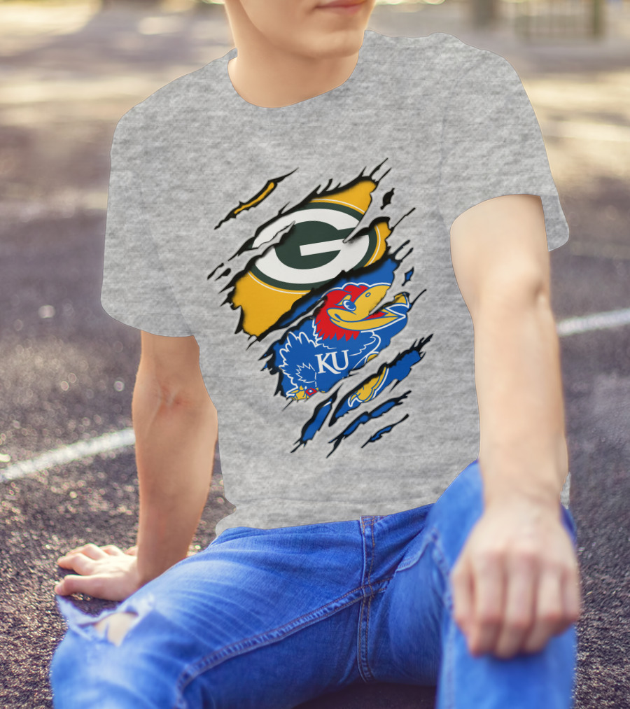 Green Bay Packers Kansas Jayhawks Logo Mashup T-Shirt