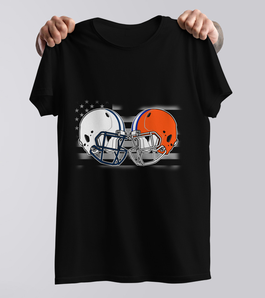 Tita-Gato American Football Helmets And Flag Black T-Shirt