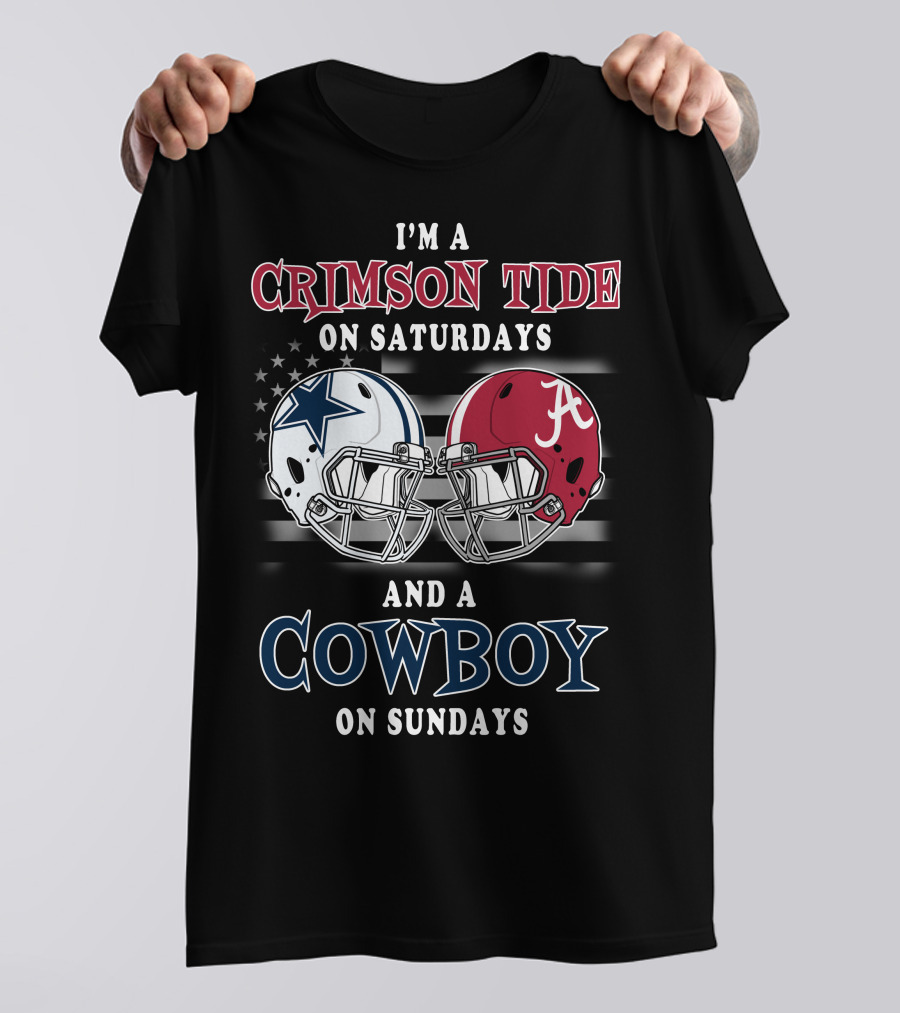 Crimson Tide On Saturdays Cowboy On Sundays Football Spirit Dual Helmets T-Shirt