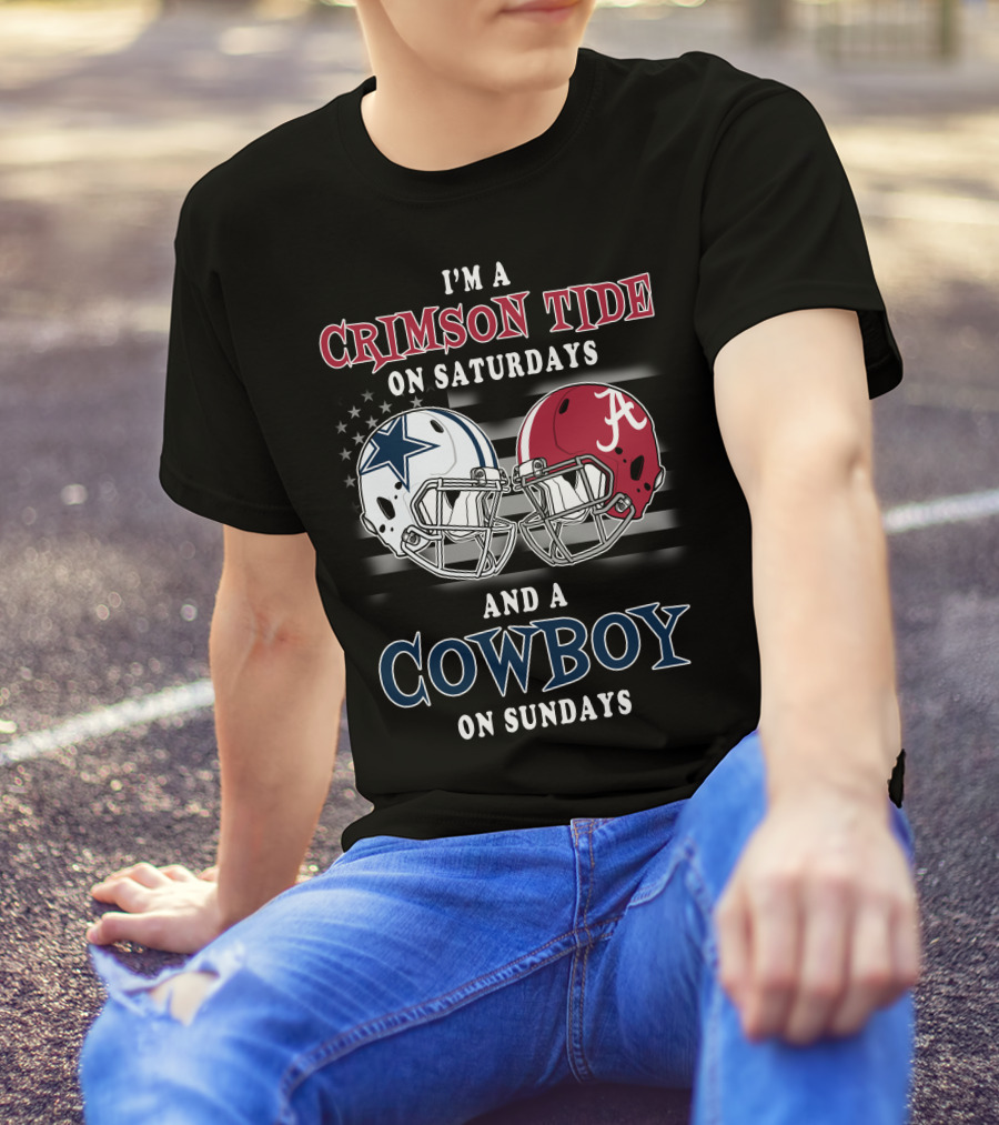 Crimson Tide On Saturdays Cowboy On Sundays Football Spirit Dual Helmets T-Shirt