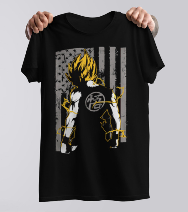 Goku Super Saiyan American Flag Dragonball Kanji Lightning T-Shirt