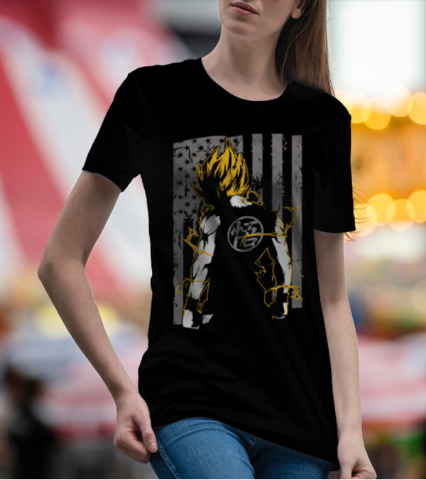 Goku Super Saiyan American Flag Dragonball Kanji Lightning T-Shirt