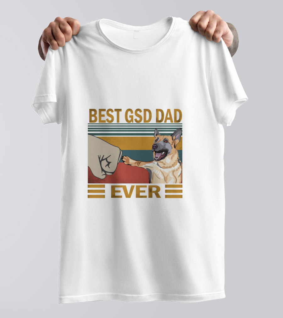Best Gsd Dad Ever Fist Bumping German Shepherd Striped T-Shirt