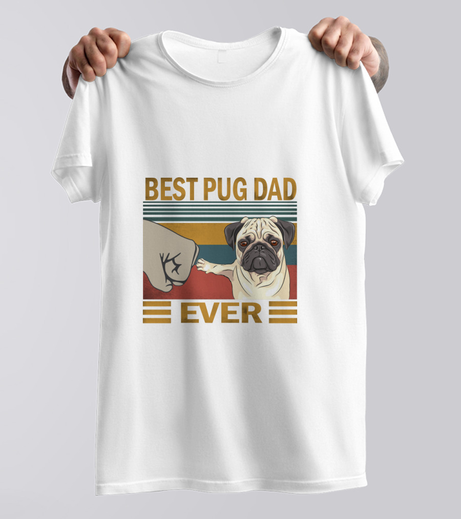 Best Pug Dad Ever Fist Bump Retro Style T-Shirt