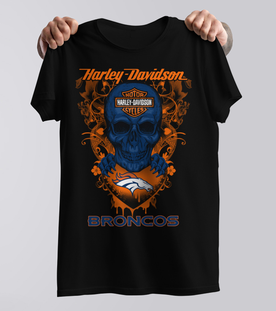 Harley Davidson Skull Denver Broncos Motor Cycles T-Shirt