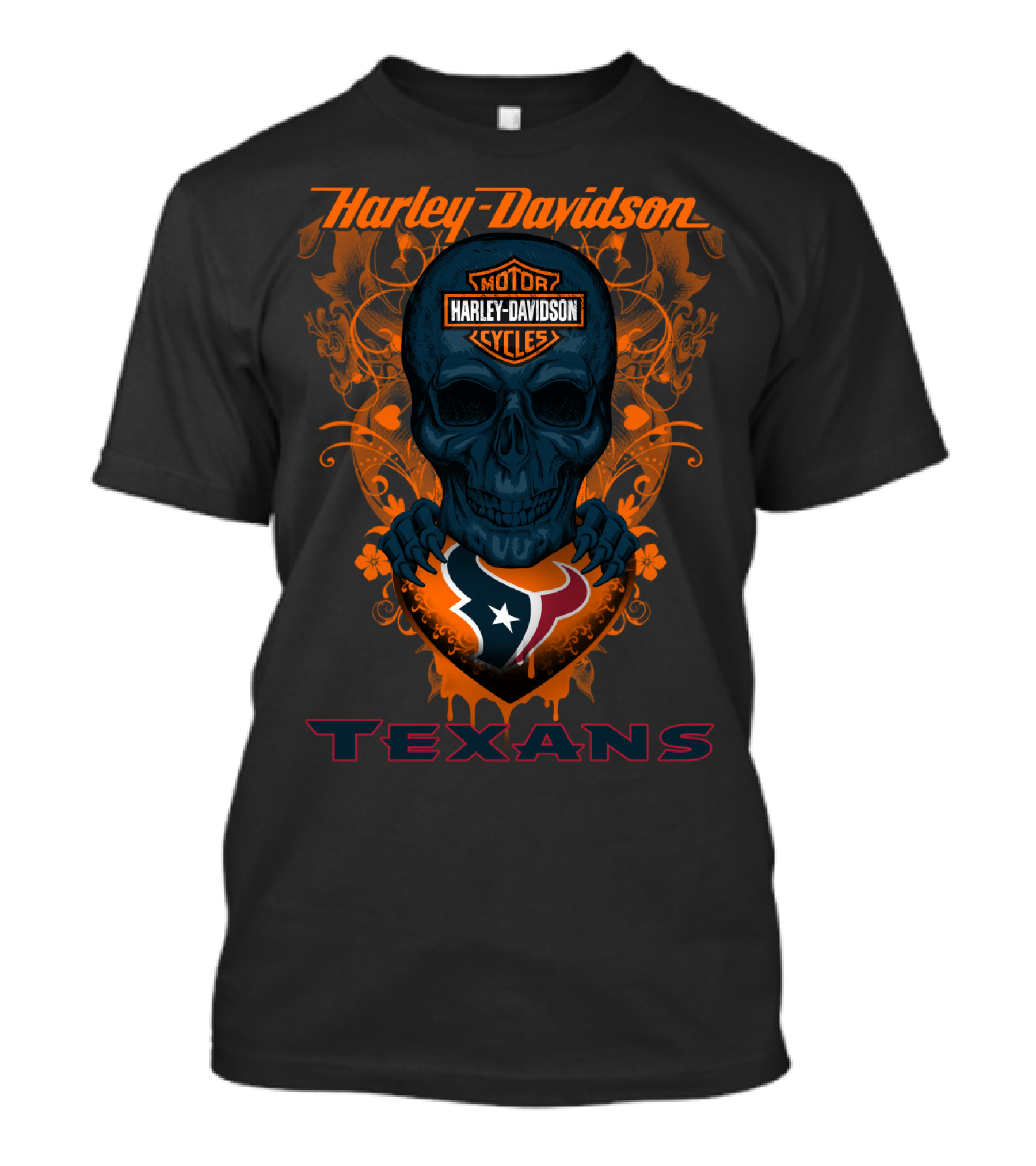 Harley Davidson Motor Cycles Houston Texans Skull T-Shirt