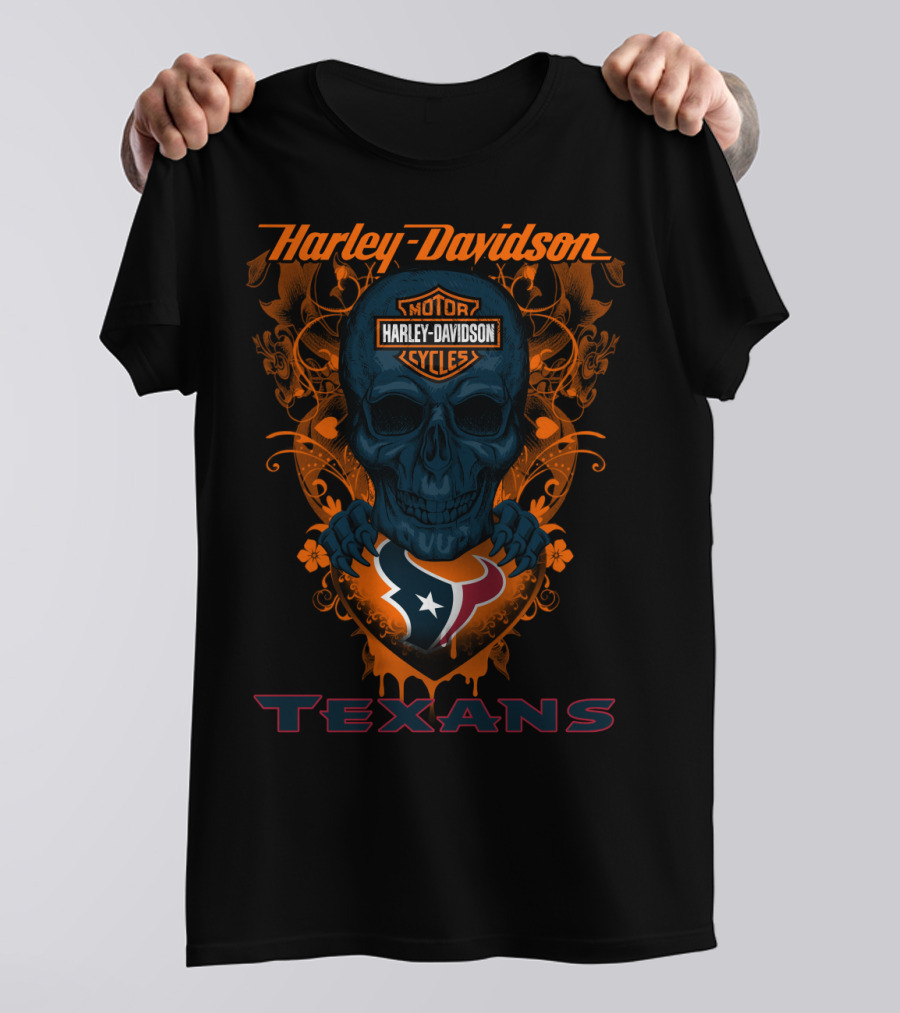 Harley Davidson Motor Cycles Houston Texans Skull T-Shirt