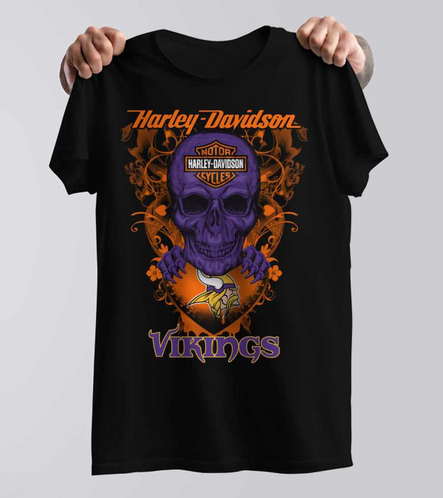 Harley Davidson Purple Skull Motor Minnesota Vikings T-Shirt