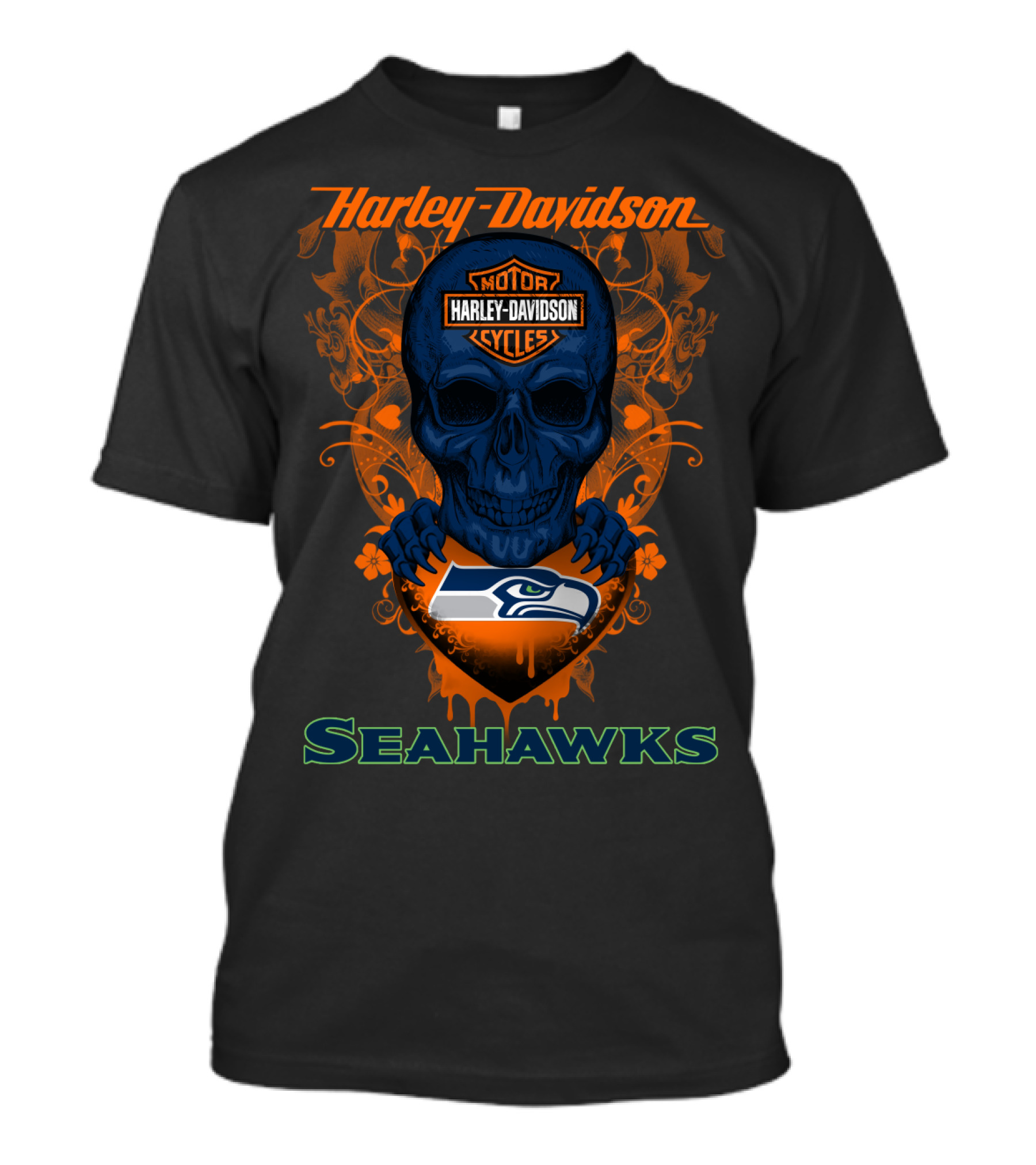 Harley Davidson Motor Cycles Seattle Seahawks Skull T-Shirt